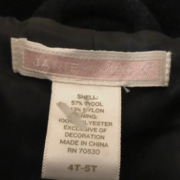 NWT Janie and Jack Black Italian Wool & Velvet Coat